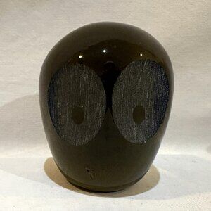 VTG MCM Whitefriars Art Glass Dark Design Owl Paperweight 1960s
